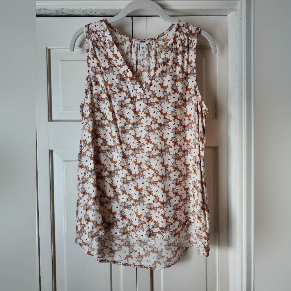 NWOT Floral Sleeveless Blouse - Burnt Orange and Light Blue
